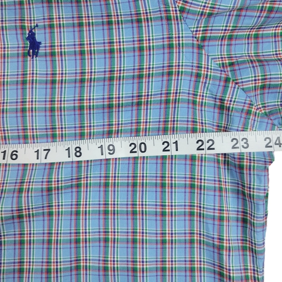 Ralph Lauren Button Down Shirt Slim Fit Light Blue Plaid Pony Logo Mens Size XL - Picture 9 of 10